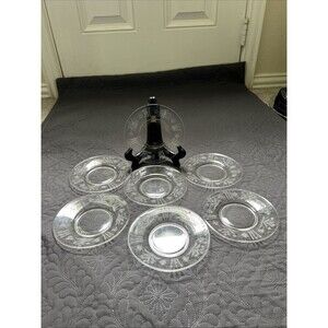 Vintage 7pc Heisey Chateau Etched Crystal Glass 6" Snack Plate Home Dinner